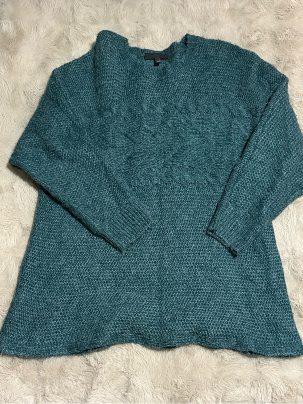 Lane Bryant Teal Cable-Knit Crewneck Sweater - Women